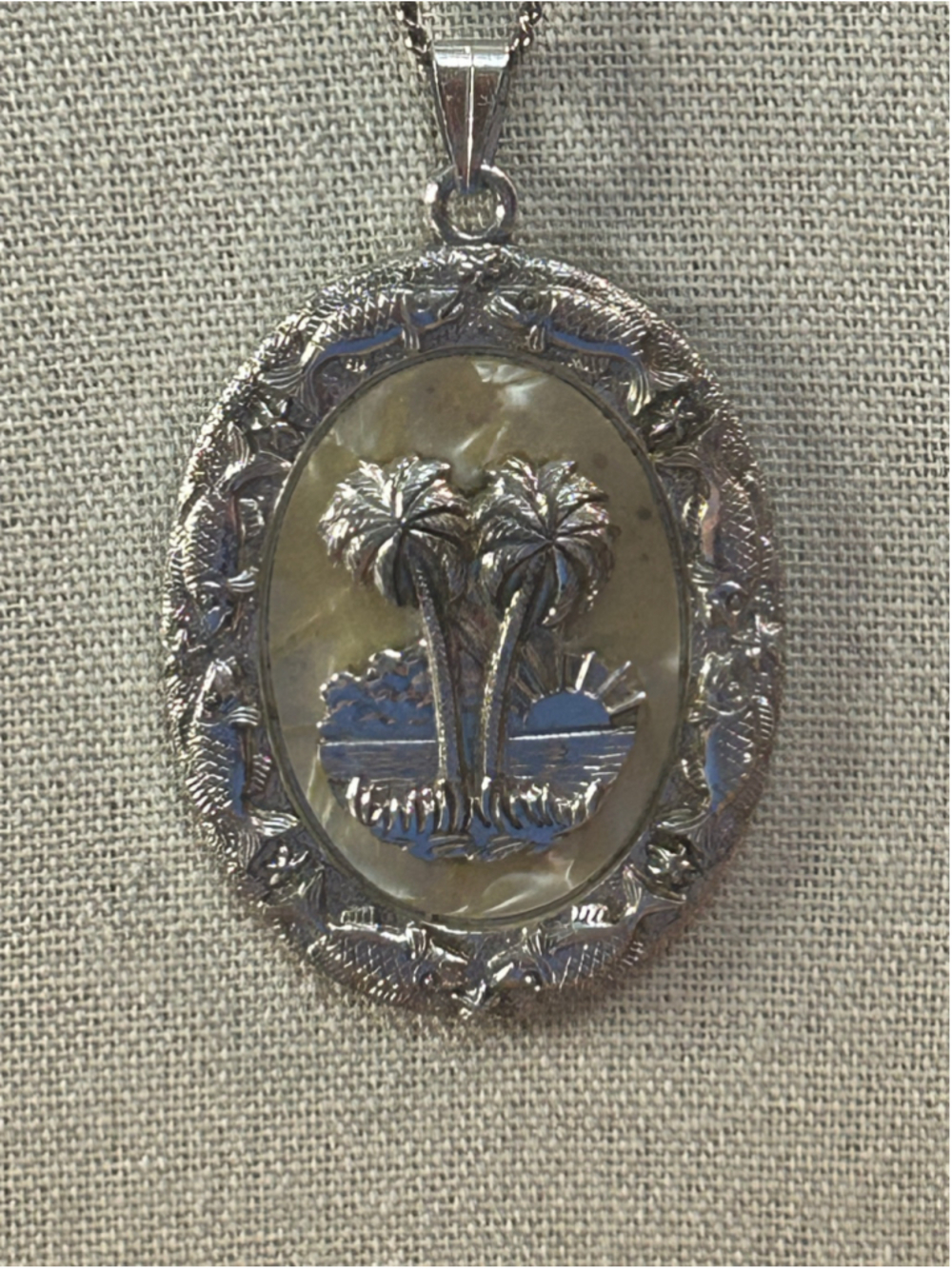 Women's West Germany Vintage Palm Tree Pendant Necklace, Silver, One Size